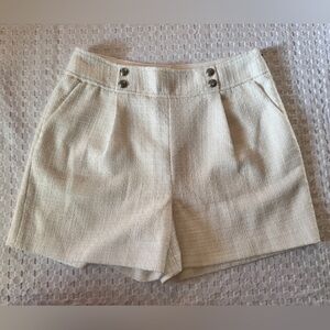 Karl Lagerfeld Paris Ivory Textured Tweed Shorts Silver Button Tailored NWT 12
